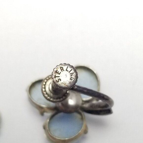 Vintage Sterling Silver Light Blue Cabochon Cat's Eye Screw Back Earrings - Picture 4 of 7